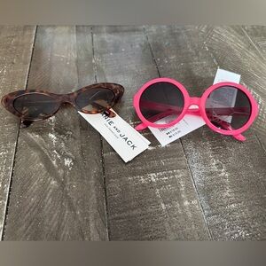 JANIE AND JACK NWT Set Of 2 Sunglasses Leopard Cat Eye Round Pink Frames 4+